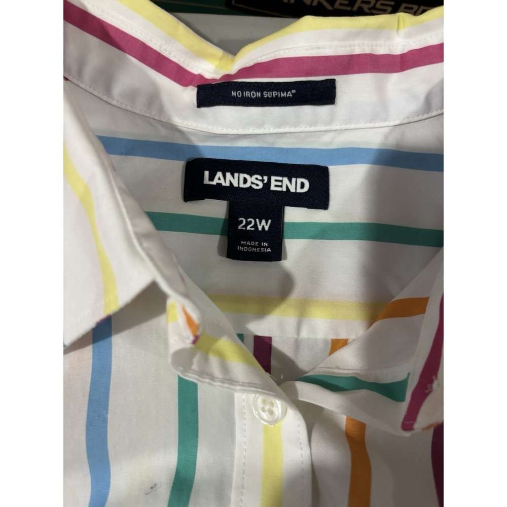 Lands End  women 22 multicolor Pastel Stripe button Up, 3/4 Sleeve No Iron Spin - Picture 2 of 6